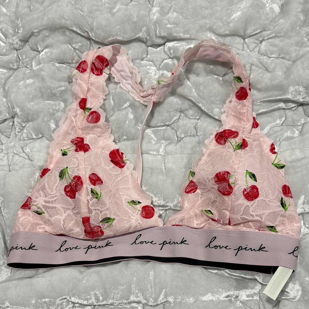 PINK Victoria's Secret Cherry Lace Bralette - Light Pink